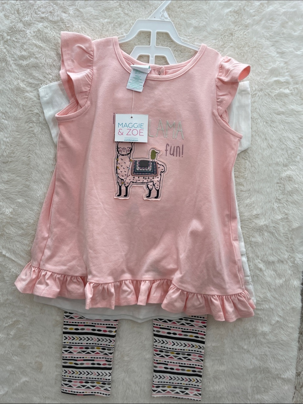 SALE! NWT Maggie & Zoe Pink Llama Ruffle Top with Patterned Leggings Size 5T